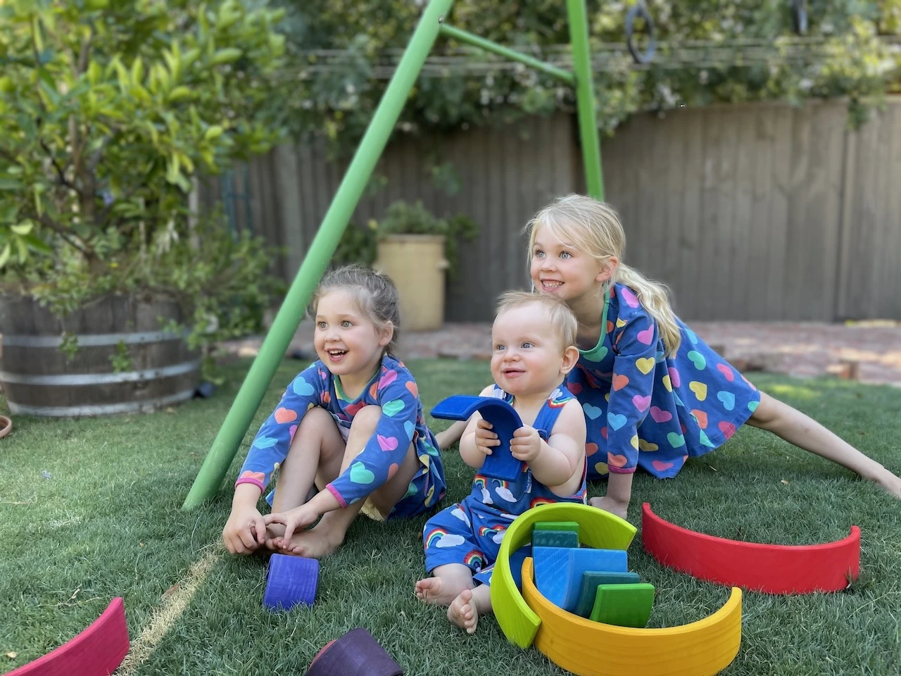 Children in rainbow clothes